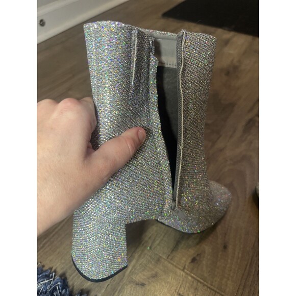 Sugar Element Women's Heeled Ankle Boots Pewter Sparkle Fabric US Size 6 Medium - Picture 6 of 12